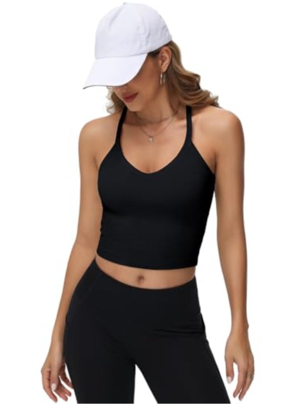 Womens Ribbed Racerback Cropped Workout Tank Top - Picture 3 of 6